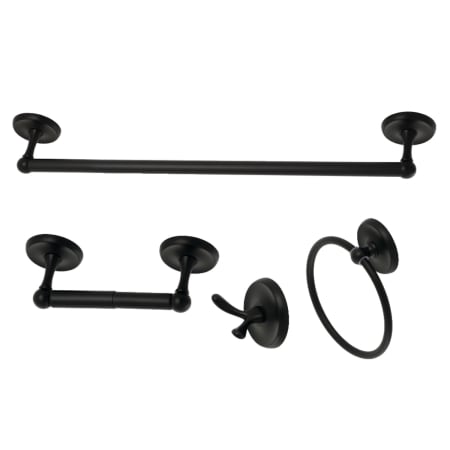 Kingston Brass Victorian 4 Piece Bathroom Package with 18" Towel Bar, Robe Hook, Towel Ring, Toilet Paper Holder Matte Black