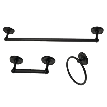 Kingston Brass Victorian 3 Piece Bathroom Package with 18" Towel Bar, Towel Ring, Toilet Paper Holder Matte Black