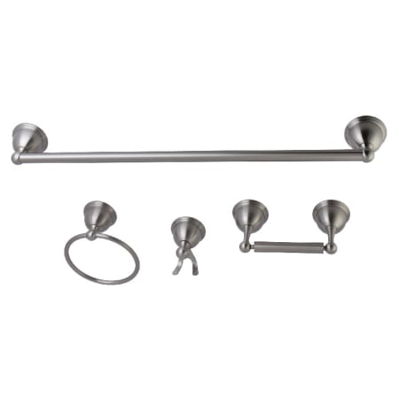 Kingston Brass Restoration 4 Piece Bathroom Package with 24" Towel Bar, Robe Hook, Towel Ring, Toilet Paper Holder Brushed Nickel