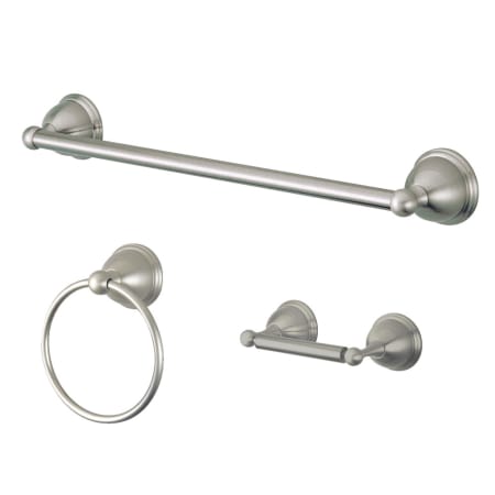 Kingston Brass Restoration 3 Piece Bathroom Package with 18" Towel Bar, Towel Ring, Toilet Paper Holder Brushed Nickel