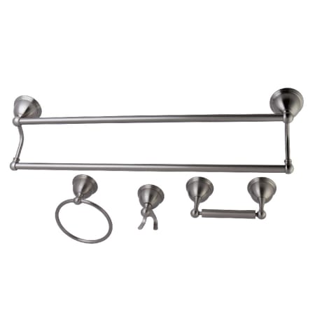 Kingston Brass Restoration 4 Piece Bathroom Package with 24" Towel Bar, Robe Hook, Towel Ring, Toilet Paper Holder Brushed Nickel