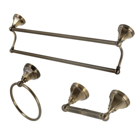 Kingston Brass Metropolitan 3 Piece Bathroom Package with 24" Double Towel Bar, Towel Ring, and Toilet Paper Holder Antique Brass