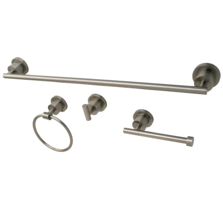 Kingston Brass Concord 4 Piece Bathroom Package with 24" Towel Bar, Robe Hook, Towel Ring, Toilet Paper Holder Brushed Nickel