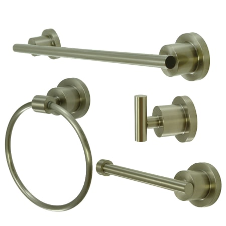 Kingston Brass Concord 4 Piece Bathroom Package with 18" Towel Bar, Robe Hook, Towel Ring, Toilet Paper Holder Brushed Nickel