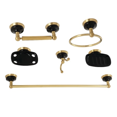 Kingston Brass Water Onyx 6 Piece Bathroom Package with 24" Towel Bar, Towel Ring, Soap Dish Holder, Tooth Brush/Tumbler Holder, Robe Hook, and Toilet Paper Holder Brushed Brass
