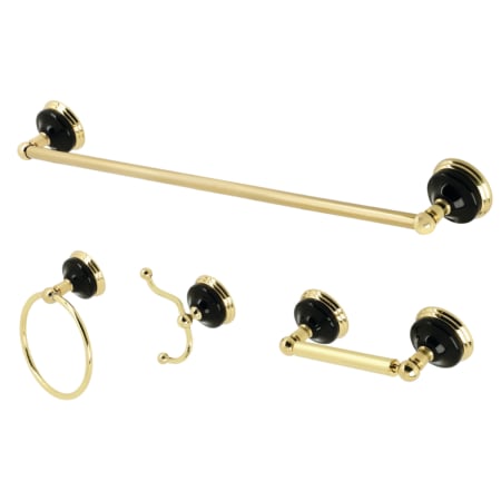 Kingston Brass Water Onyx 4 Piece Bathroom Package with 18" Towel Bar, Robe Hook, Towel Ring, Toilet Paper Holder Polished Brass
