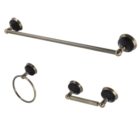 Kingston Brass Water Onyx 3 Piece Bathroom Package with 18" Towel Bar, Towel Ring, Toilet Paper Holder Antique Brass
