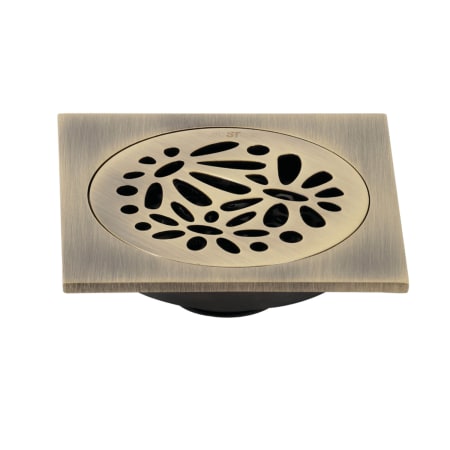 Kingston Brass Watercourse 4" Wide Floral Square Shower Drain Antique Brass