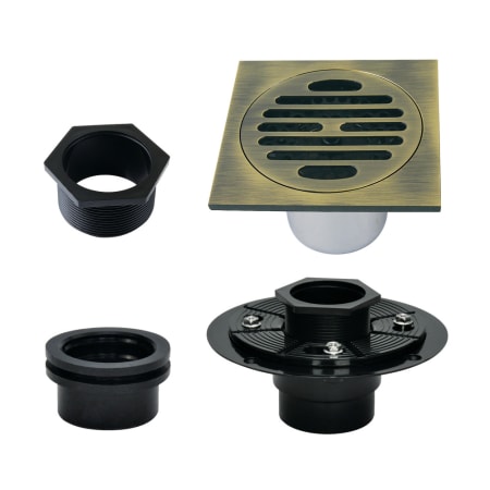 Kingston Brass Watercourse 3-15/16" Square Shower Drain Antique Brass