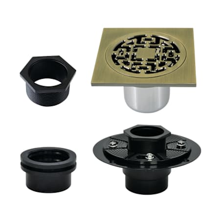 Kingston Brass Watercourse 3-15/16" Square Shower Drain Antique Brass