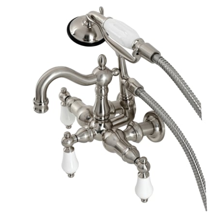Kingston Brass Heritage Wall Mounted Clawfoot Tub Filler with Built-In Diverter – Includes Hand Shower Brushed Nickel