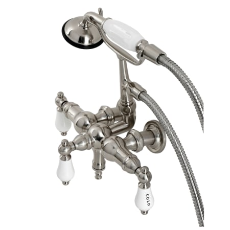 Kingston Brass Vintage Wall Mounted Clawfoot Tub Filler with Built-In Diverter – Includes Hand Shower Brushed Nickel