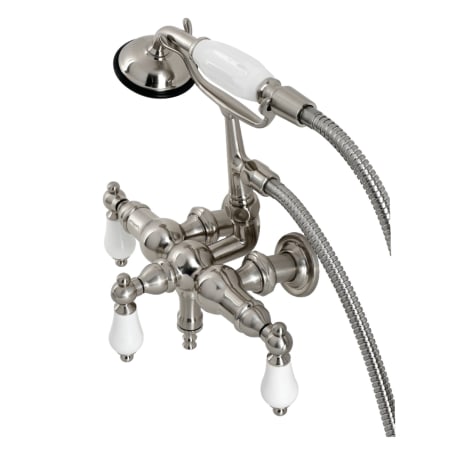 Kingston Brass Vintage Wall Mounted Clawfoot Tub Filler with Built-In Diverter – Includes Hand Shower Brushed Nickel