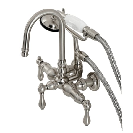 Kingston Brass Vintage Wall Mounted Clawfoot Tub Filler with Built-In Diverter – Includes Hand Shower Brushed Nickel