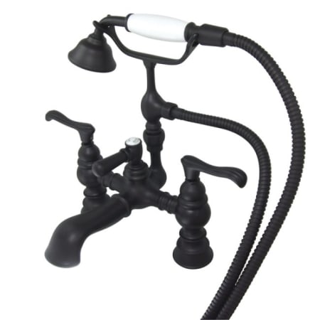 Kingston Brass Vintage Deck Mounted Clawfoot Tub Filler with Personal Hand Shower and Metal Lever Handles Oil Rubbed Bronze
