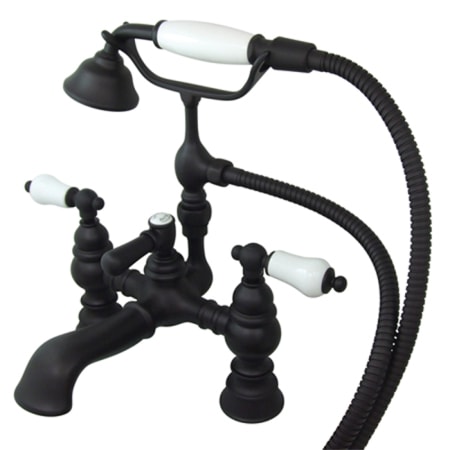 Kingston Brass Vintage Deck Mounted Clawfoot Tub Filler with Personal Hand Shower and Porcelain Lever Handles Oil Rubbed Bronze