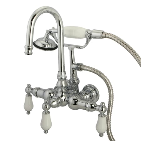 Kingston Brass Vintage Wall Mounted Clawfoot Tub Filler with Personal Hand Shower and Porcelain Lever Handles Polished Chrome