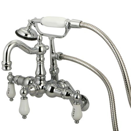 Kingston Brass Vintage Wall Mounted Clawfoot Tub Filler with Personal Hand Shower and Porcelain Lever Handles Polished Chrome