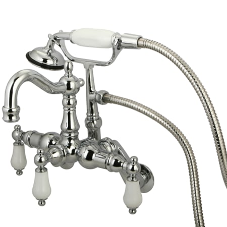 Kingston Brass Vintage Wall Mounted Clawfoot Tub Filler with Personal Hand Shower and Porcelain Lever Handles Polished Chrome