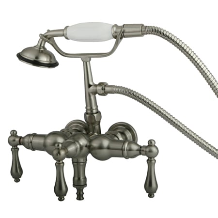 Kingston Brass Vintage Wall Mounted Clawfoot Tub Filler with Personal Hand Shower and Metal Lever Handles Brushed Nickel