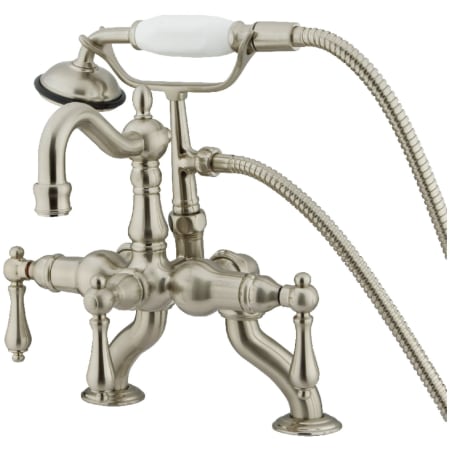 Kingston Brass Vintage Deck Mounted Clawfoot Tub Filler with Built-In Diverter - Includes Hand Shower Brushed Nickel