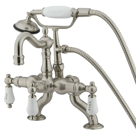 Kingston Brass Vintage Deck Mounted Clawfoot Tub Filler with Built-In Diverter - Includes Hand Shower Brushed Nickel