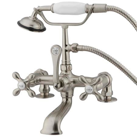 Kingston Brass Vintage Deck Mounted Clawfoot Tub Filler with Personal Hand Shower and Metal Cross Handles Brushed Nickel