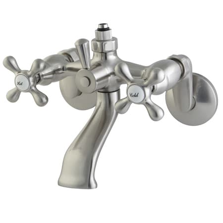 Kingston Brass Vintage Wall Mounted Roman Tub Faucet Trim with Metal Cross Handles Brushed Nickel