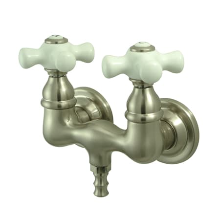 Kingston Brass Vintage Wall Mounted Clawfoot Tub Filler with Porcelain Cross Handles Brushed Nickel