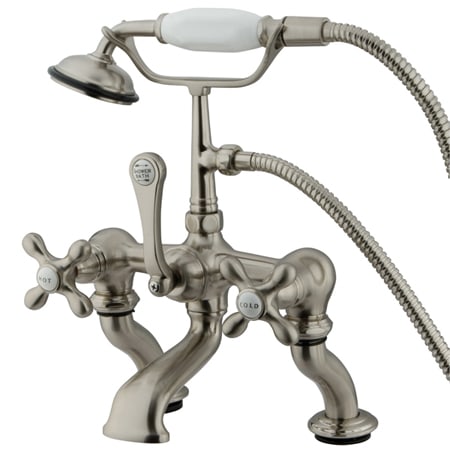 Kingston Brass Vintage Deck Mounted Clawfoot Tub Filler with Personal Hand Shower and Metal Cross Handles Brushed Nickel