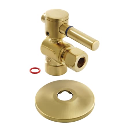 Kingston Brass Concord Mixing Valve 1/2" Sweat x 3/8" OD Comp Quarter-Turn Angle Stop Valve with Flange Brushed Brass