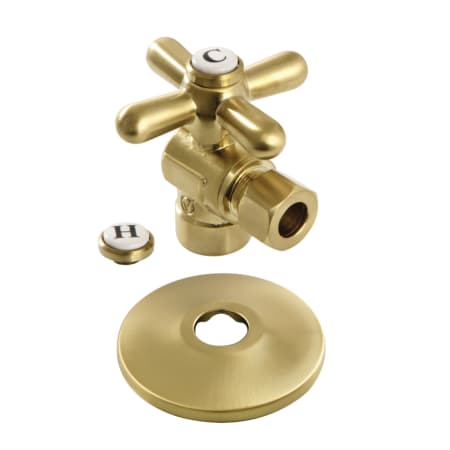 Kingston Brass Vintage Mixing Valve 1/2" Sweat x 3/8" OD Comp Quarter-Turn Angle Stop Valve with Flange Brushed Brass