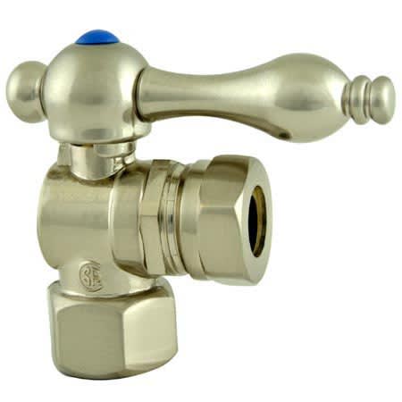 Kingston Brass Vintage Angle Stop with 1/2 Inch Comp, 1/2 Inch or 7/16 Inch Slip Joint and Metal Lever Brushed Nickel