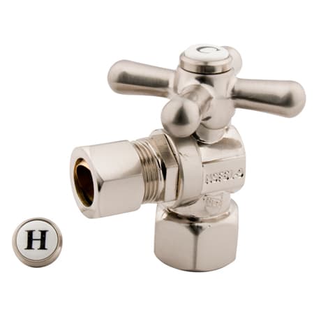 Kingston Brass Vintage Angle Stop with 1/2 Inch FIP, 1/2 Inch OD and Metal Cross Handle Brushed Nickel