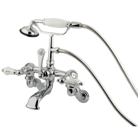 Kingston Brass Vintage Wall Mounted Clawfoot Tub Filler with Personal Hand Shower and Porcelain Lever Handles Polished Chrome