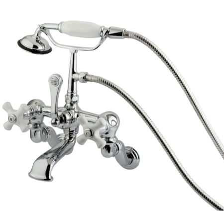 Kingston Brass Vintage Wall Mounted Clawfoot Tub Filler with Personal Hand Shower and Porcelain Cross Handles Polished Chrome