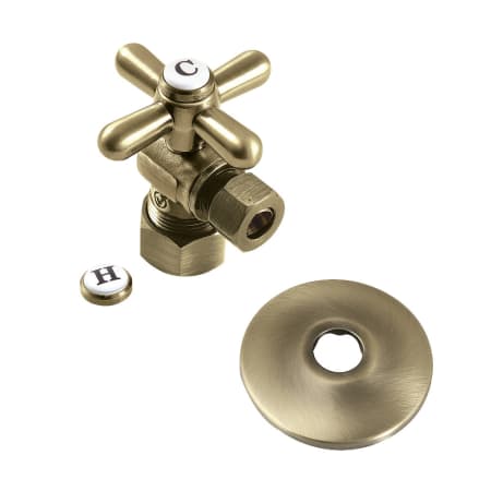 Kingston Brass Vintage K 5/8" OD Comp x 3/8" OD Comp Quarter-Turn Angle Stop Valve with Flange Antique Brass