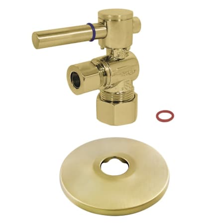 Kingston Brass 5/8" X 3/8" OD Comp Quarter-Turn Angle Stop Valve with Flange Brushed Brass