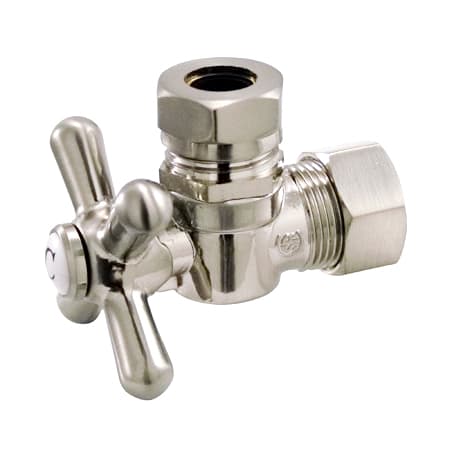 Kingston Brass Vintage Angle Stop with 1/2 Inch Comp, 1/2 Inch or 7/16 Inch Slip Joint and Metal Cross Handle Brushed Nickel