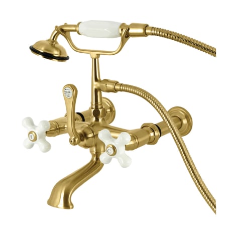 Kingston Brass Vintage Wall Mounted Tub Filler with Built-In Diverter - Includes Hand Shower Brushed Brass