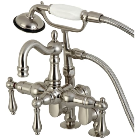 Kingston Brass Vintage Deck Mounted Clawfoot Tub Filler with Built-In Diverter - Includes Hand Shower Brushed Nickel
