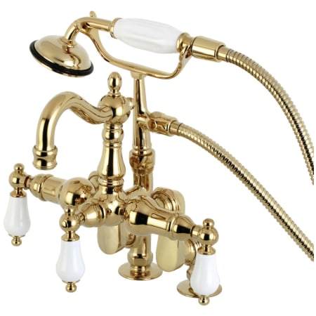 Kingston Brass Vintage Deck Mounted Clawfoot Tub Filler with Built-In Diverter - Includes Hand Shower Polished Brass