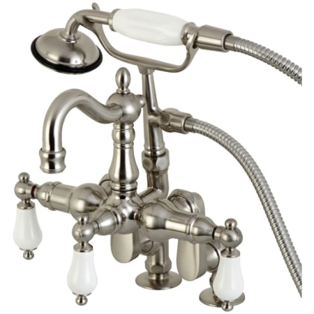 Kingston Brass Vintage Deck Mounted Clawfoot Tub Filler with Built-In Diverter - Includes Hand Shower Brushed Nickel