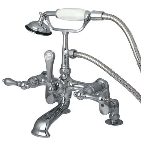 Kingston Brass Vintage Deck Mounted Clawfoot Tub Filler with Personal Hand Shower and Metal Lever Handles Polished Chrome