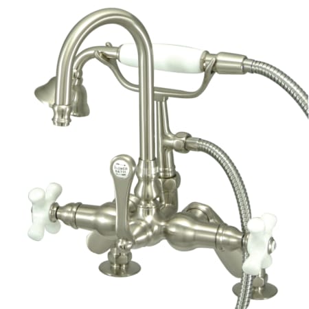 Kingston Brass Deck Mounted Clawfoot Tub Filler with Built-In Diverter - Includes Hand Shower Brushed Nickel