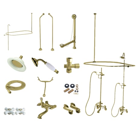 Kingston Brass Vintage Shower System with Shower Head, Hand Shower, Shower Arm, and Hose – Less Rough-In Valve Brushed Brass