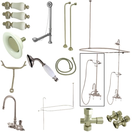 Kingston Brass Vintage Pressure Balanced Shower System with Shower Head, Hand Shower, Slide Bar, Hose, Tub Spout, and Valve Trim Brushed Nickel