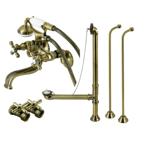 Kingston Brass Vintage Wall / Floor Mounted Clawfoot Tub Filler with Built-In Diverter – Includes Hand Shower Antique Brass