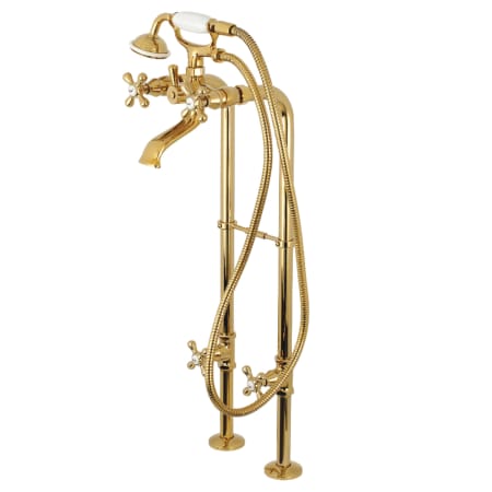Kingston Brass Kingston Floor Mounted Clawfoot Tub Filler with Built-In Diverter - Includes Hand Shower and Supply Lines Polished Brass
