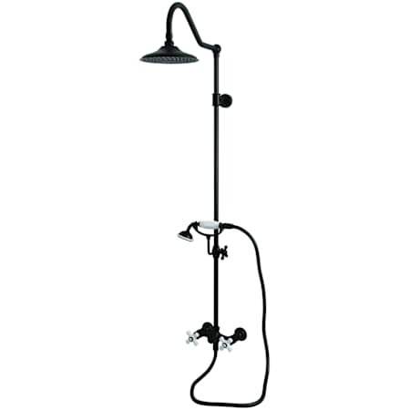 Kingston Brass Kingston Ceramic Disc Shower System with Shower Head, Hand Shower, Shower Arm, Hose, and Valve Trim Matte Black